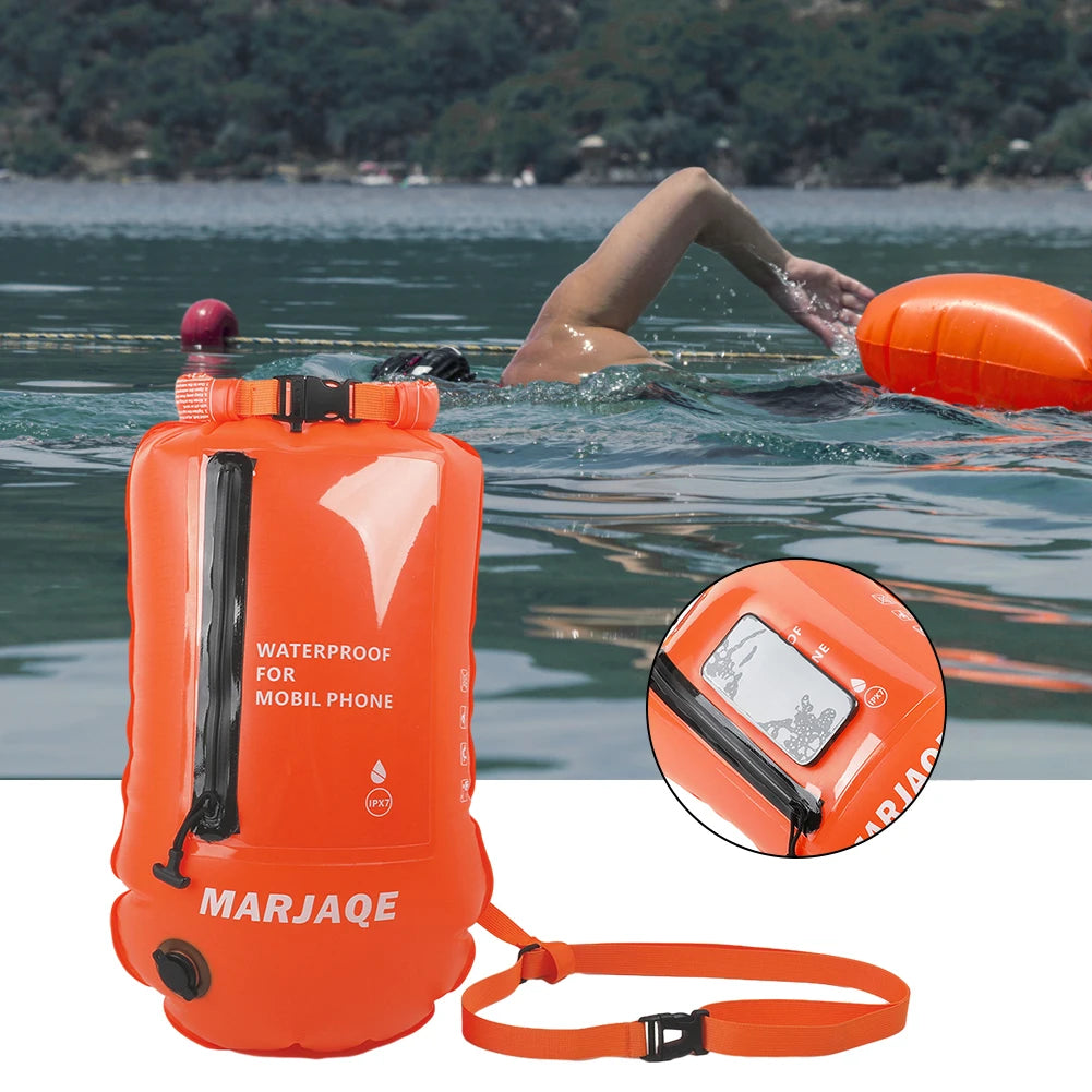 Inflatable Open Swimming Buoy PVC Tow Float Dry Bag Thickened Float Airbag With Strap Double Air Bag With Waist Belt For Sports