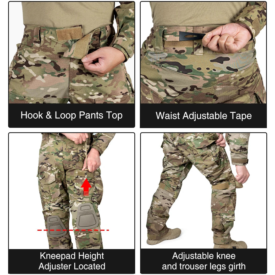 IDOGEAR Tactical Uniform BDU G3 Combat Shirt & Pants Knee Pads Update Ver Camo Combat Uniform 3004