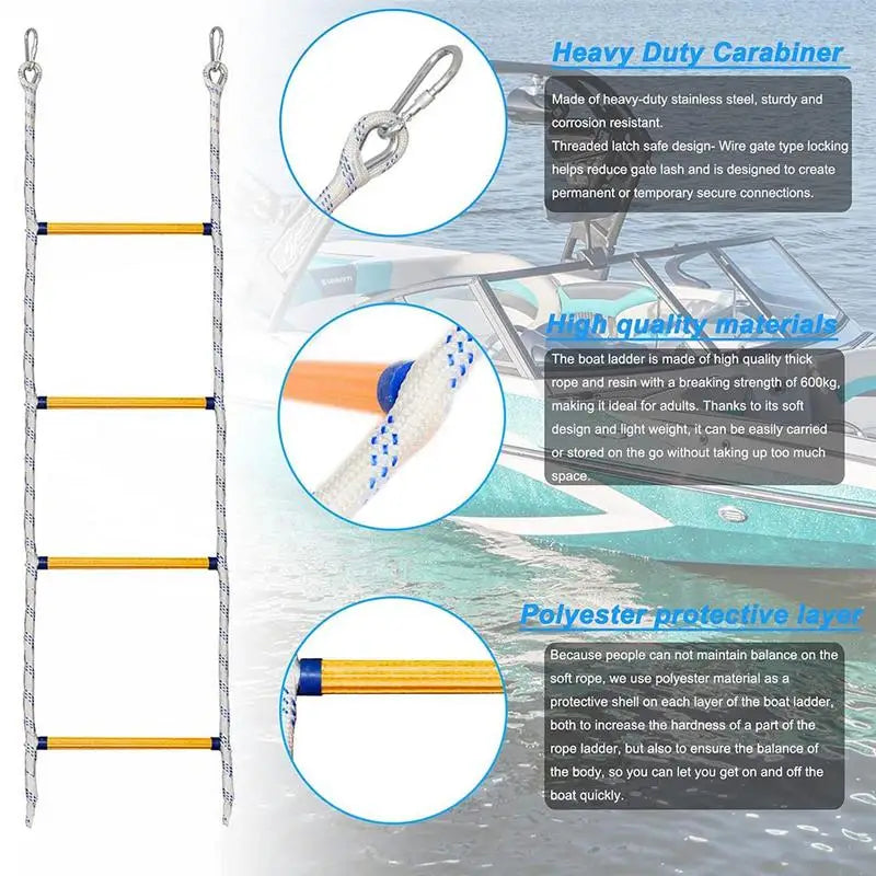 4 Layer Portable Soft Rope Ladder Nylon Inflatable Boat Boarding Steps Reusable Yacht Side Hanging Ladder for Kayak Canoe