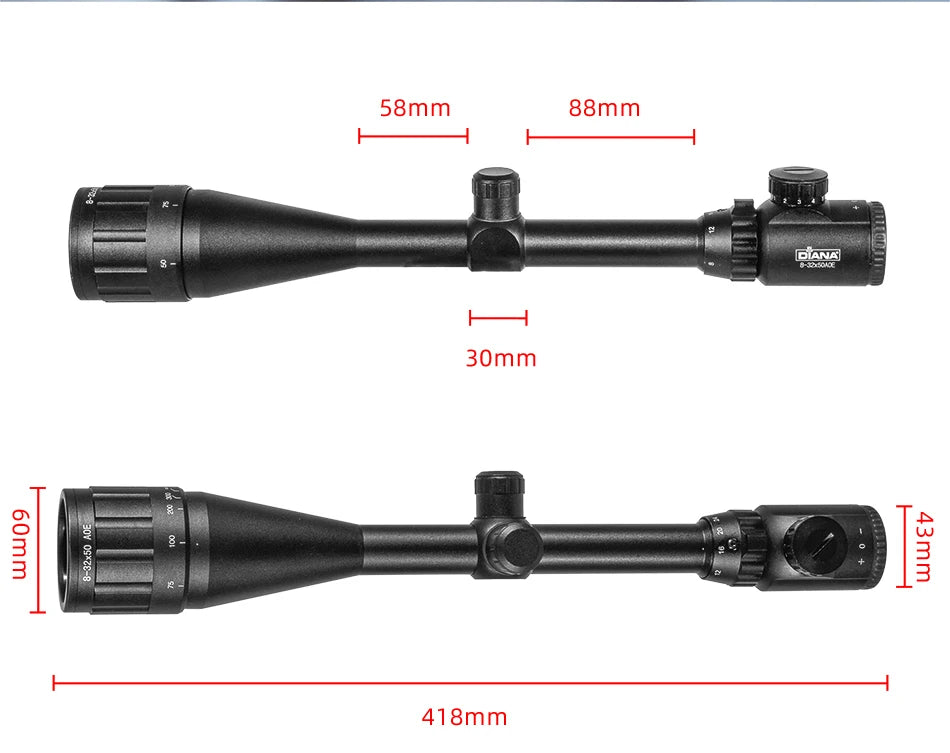 DIANA Tactical 8-32X50 AOE Scopes Rifle Optics Red Dot Green Compact Riflescopes Outdoor Hunting Scopes