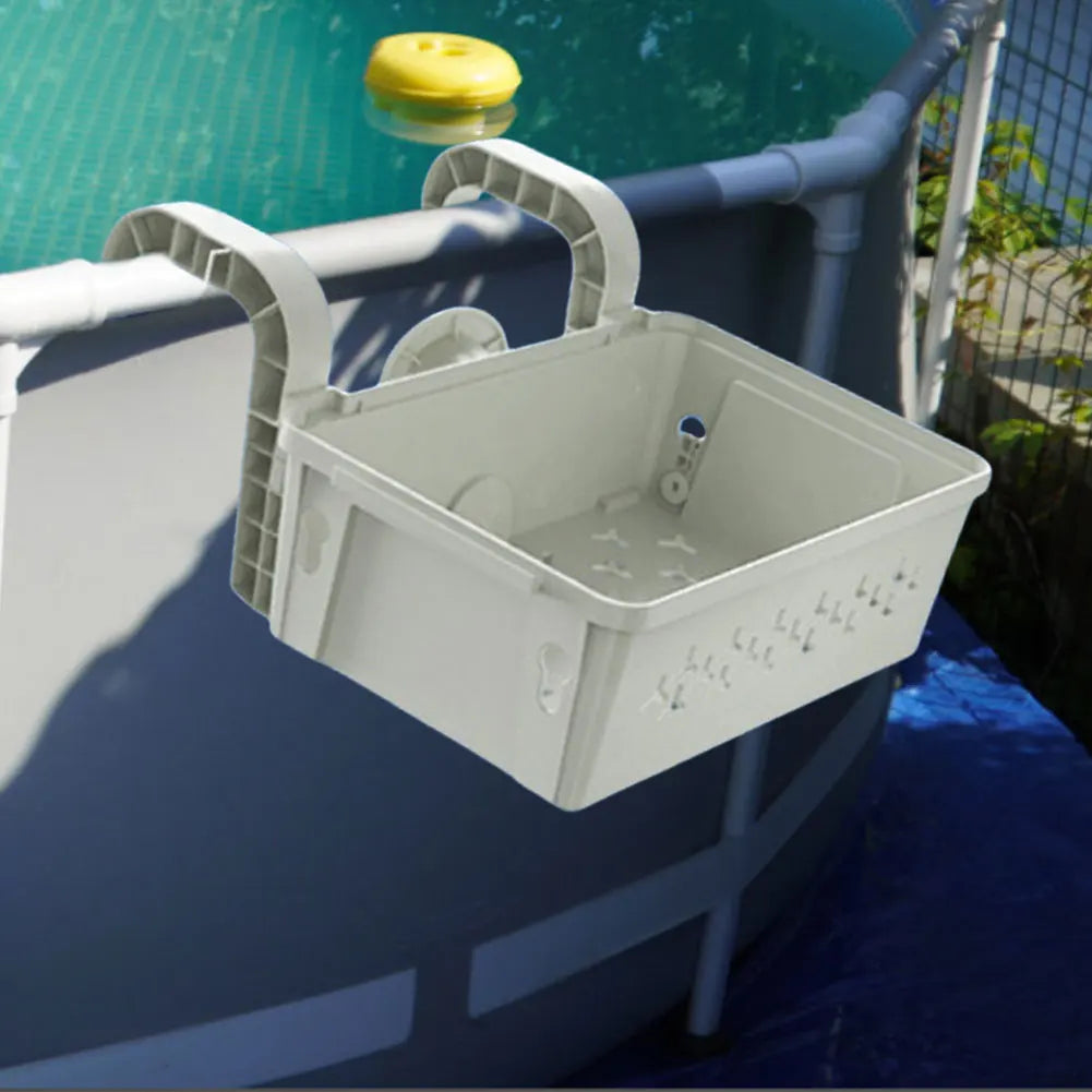 Poolside Storage Baskets with Cup Holders Fit 3-Inch Or Smaller Top Rails Pool Hanging Basket for Above Ground Pool