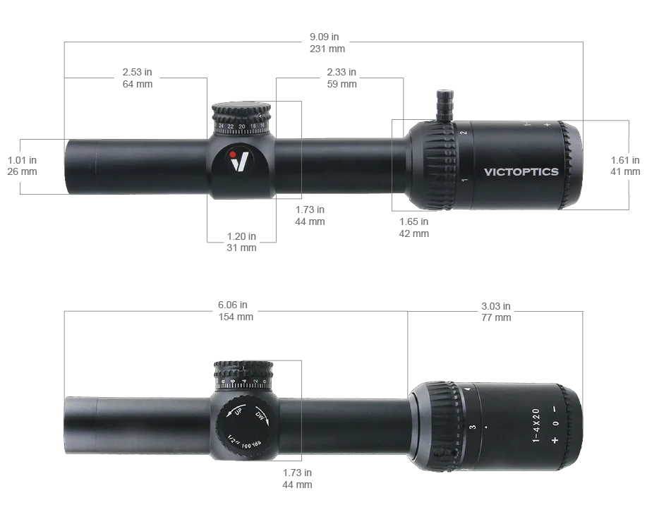 VictOptics 1-4x20 SFP Riflescope | Mil & Ranging Reticle | Fully Multi Coated | 25.4MM 1