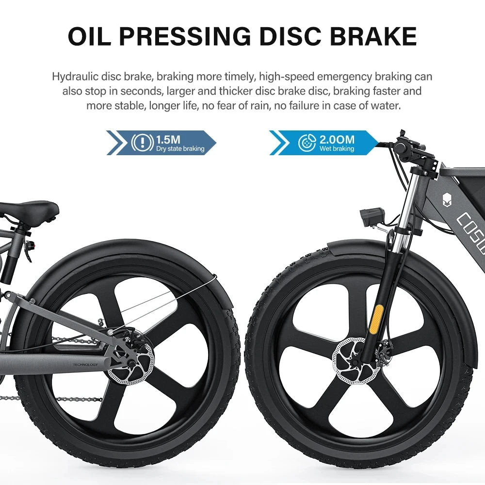 COSWHEEL T26 Electric   Adult Electric Mountain Bike 1000W 48V 25AH hydraulic brake ebike Off Road bicycle  Rear Rack+Fender