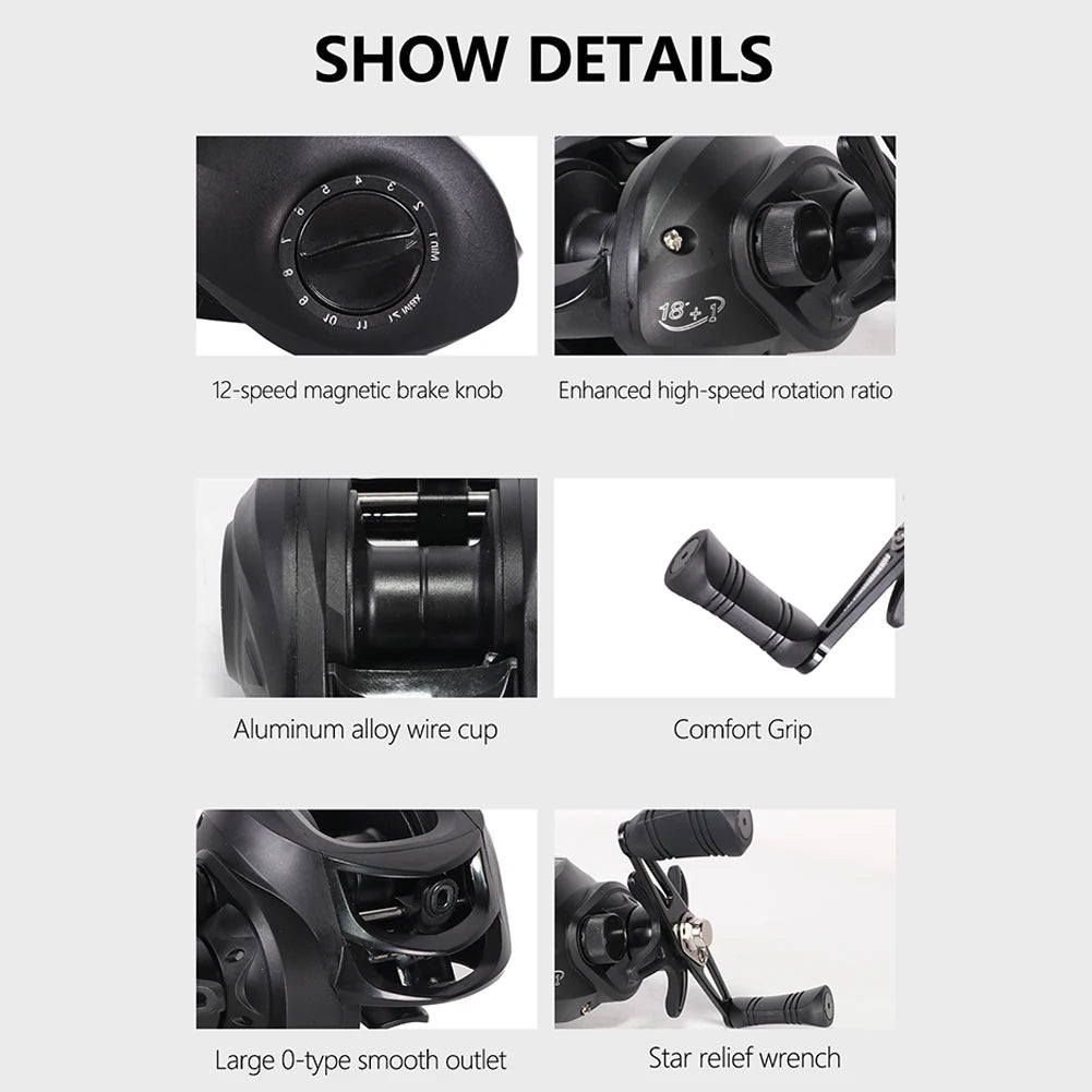 High Performance Baitcasting Reel 72 to 1 Gear Ratio 10kg Drag 18 Plus 1BB Ideal for Beginners Fishing Accessories