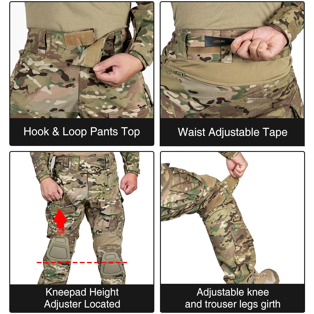 IDOGEAR Tactical Uniform BDU G3 Combat Shirt & Pants Knee Pads Update Ver Camo Combat Uniform 3004