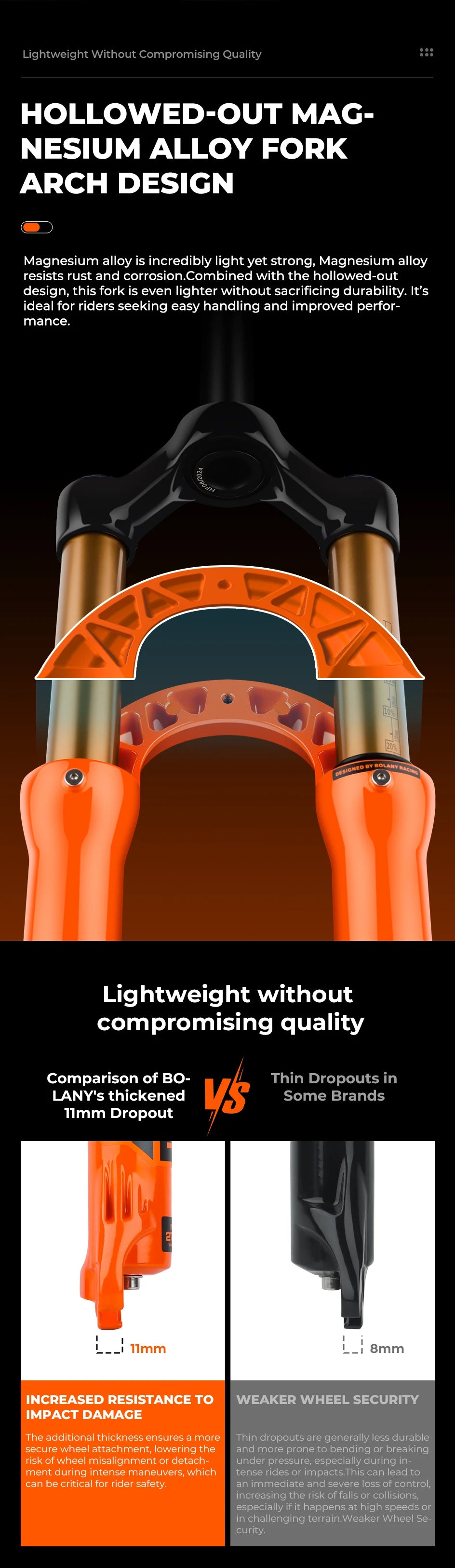 BOLANY Bike Air Fork 27.5/29inch 120mm Travel Oil Air Suspension Lightweight Magnesium Alloy Quick Release Bicycle Fork