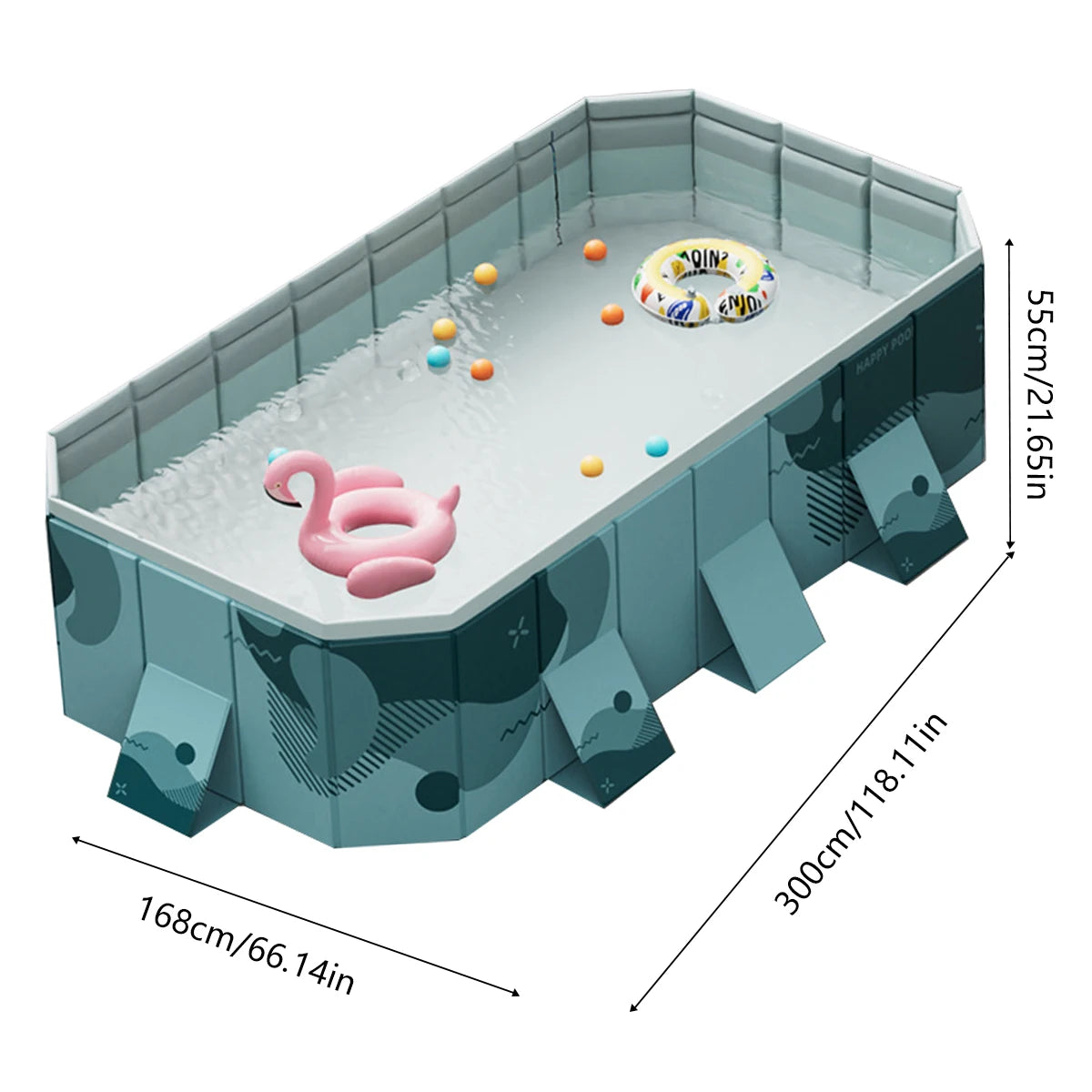 2.6/3m Foldable Large Rectangular Family Swimming Pool, Non-Inflatable, Easy Set-up, Suitable for Adults Kids Ideal for Outdoor