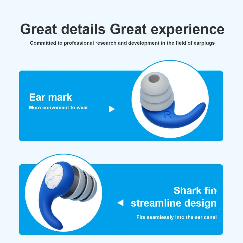 3-Layer Noise Sleeping Ear Plugs Sound Insulation Silicone Ear Protection Earplugs Washable Anti-Noise Earplugs for Showering