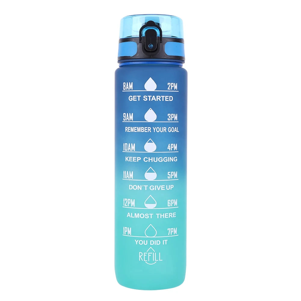 1000ml Motivational Water Bottle with Handle Frosted Gradient Cup Large Capacity Time Scale Water Cup for Fitness Yoga