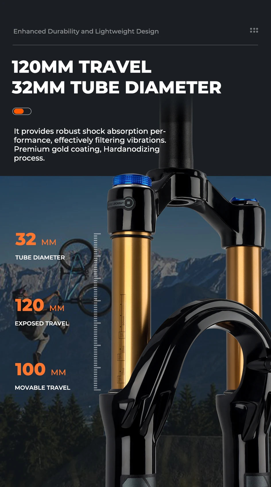 BOLANY Bike Air Fork 27.5/29inch 120mm Travel Oil Air Suspension Lightweight Magnesium Alloy Quick Release Bicycle Fork