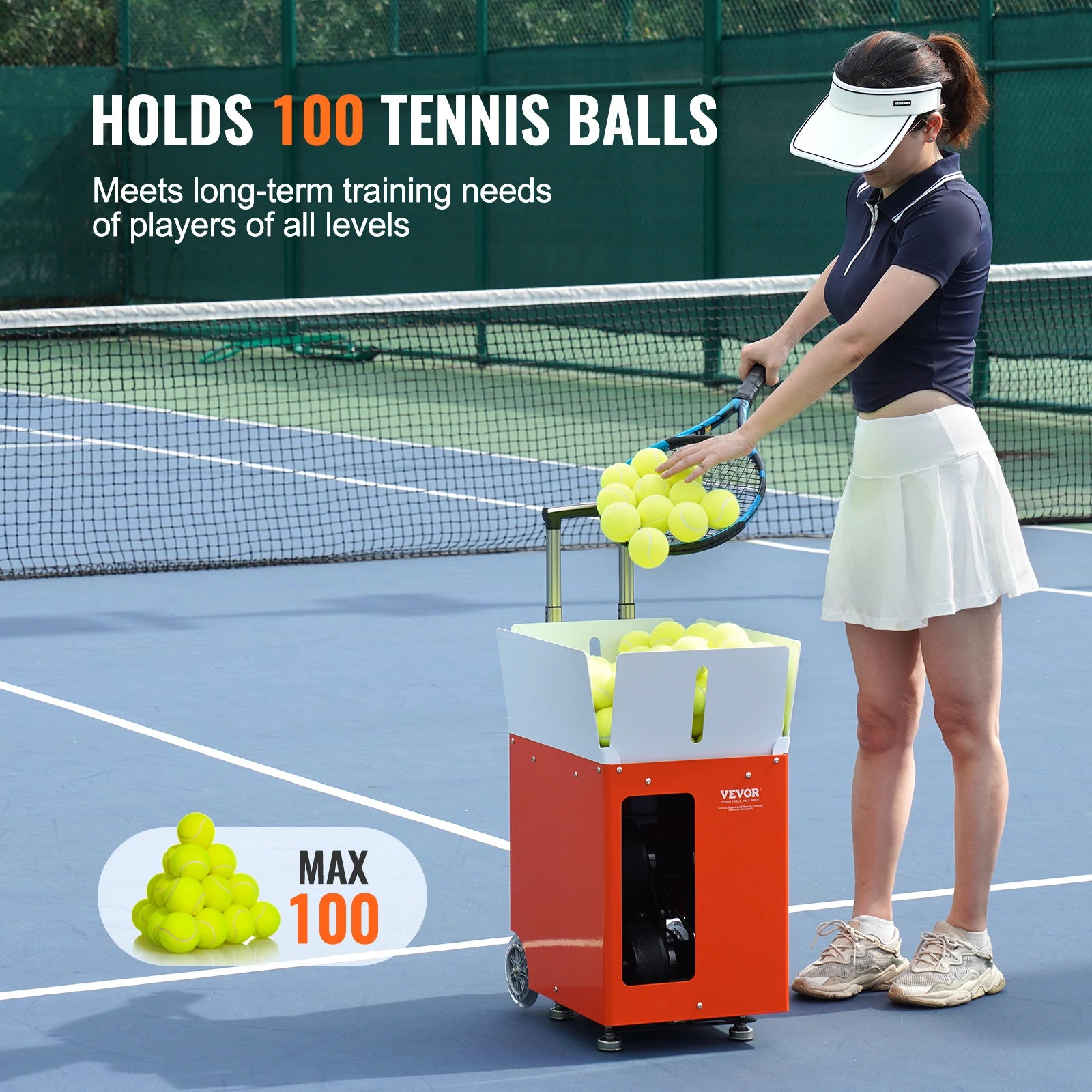 VEVOR Tennis Ball Machine Automatic Portable Tennis Ball Launcher 100 Balls Tennis Training Practice Thrower Multi-Mode Drills