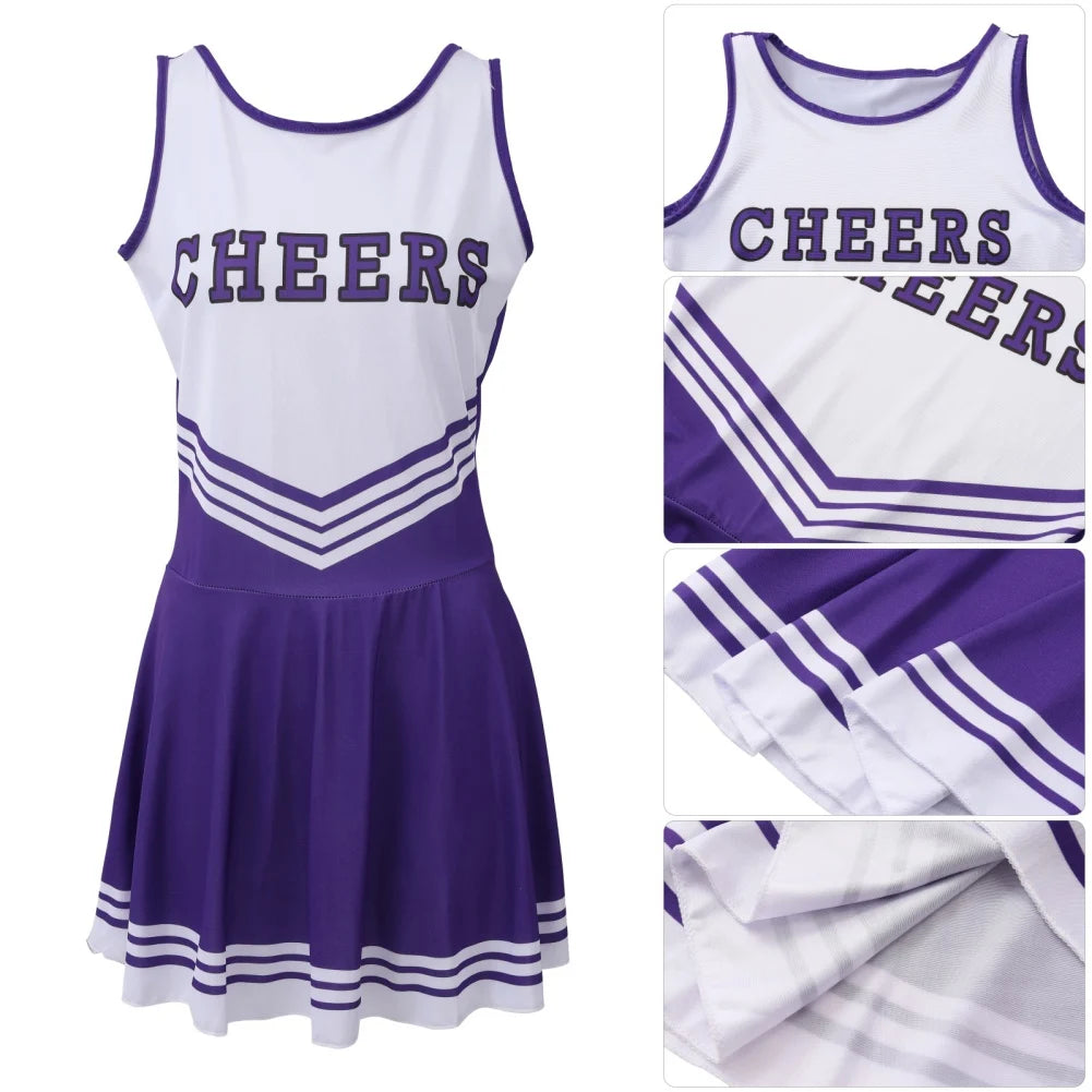 Cheerleader Costume High School Competition Letter Print Dance Uniform Pompoms Sock Cosplay Party Dress Carnival Halloween