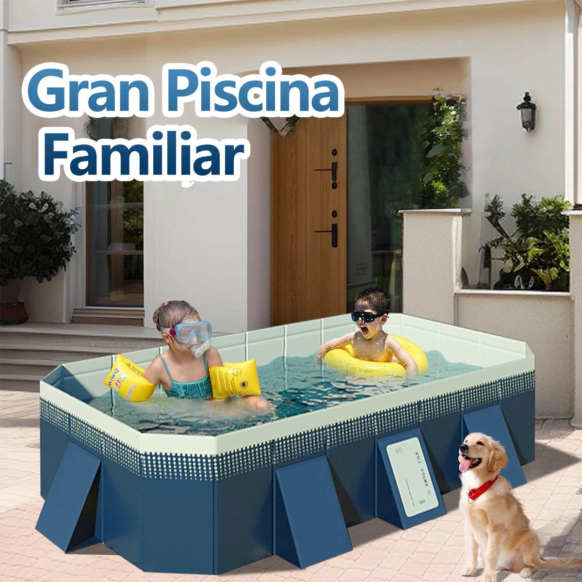 2.6/3m Foldable Large Rectangular Family Swimming Pool, Non-Inflatable, Easy Set-up, Suitable for Adults Kids Ideal for Outdoor