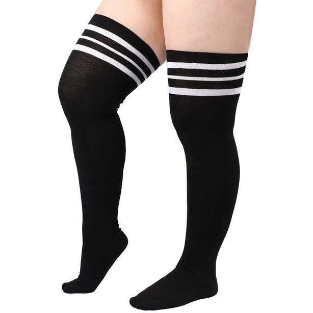 1Pair Plus Size Womens Thigh High Socks for Thick Thighs- Extra Long Striped Thick Over the Knee Socks- Leg Warmer Boot Socks