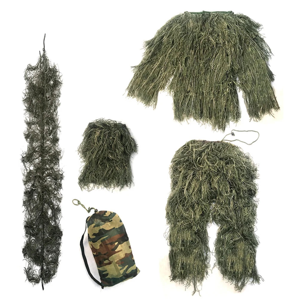5Pcs/Set Woodland Hunter Ghillie Suit with Jacket Pants Hood Carry Bag Paintball Ghillie Suit for Men Woman