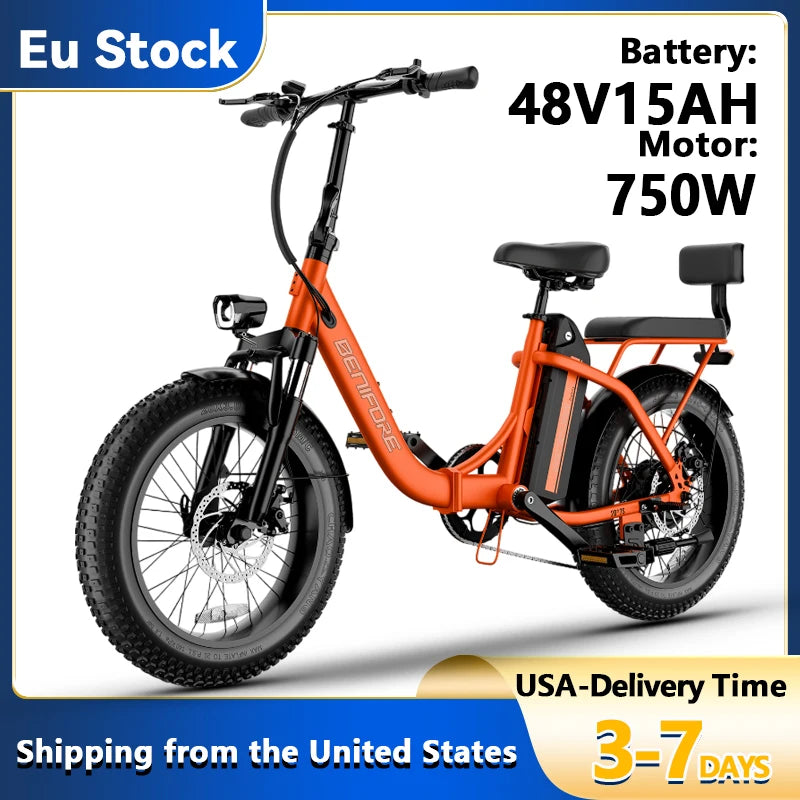 City E-Bike 750W Motor 48V15AH Battery with Seat Back + Footrest Electric Bike 26*3.0-inch Fat Tire NFC Unlock Electric Bicycle