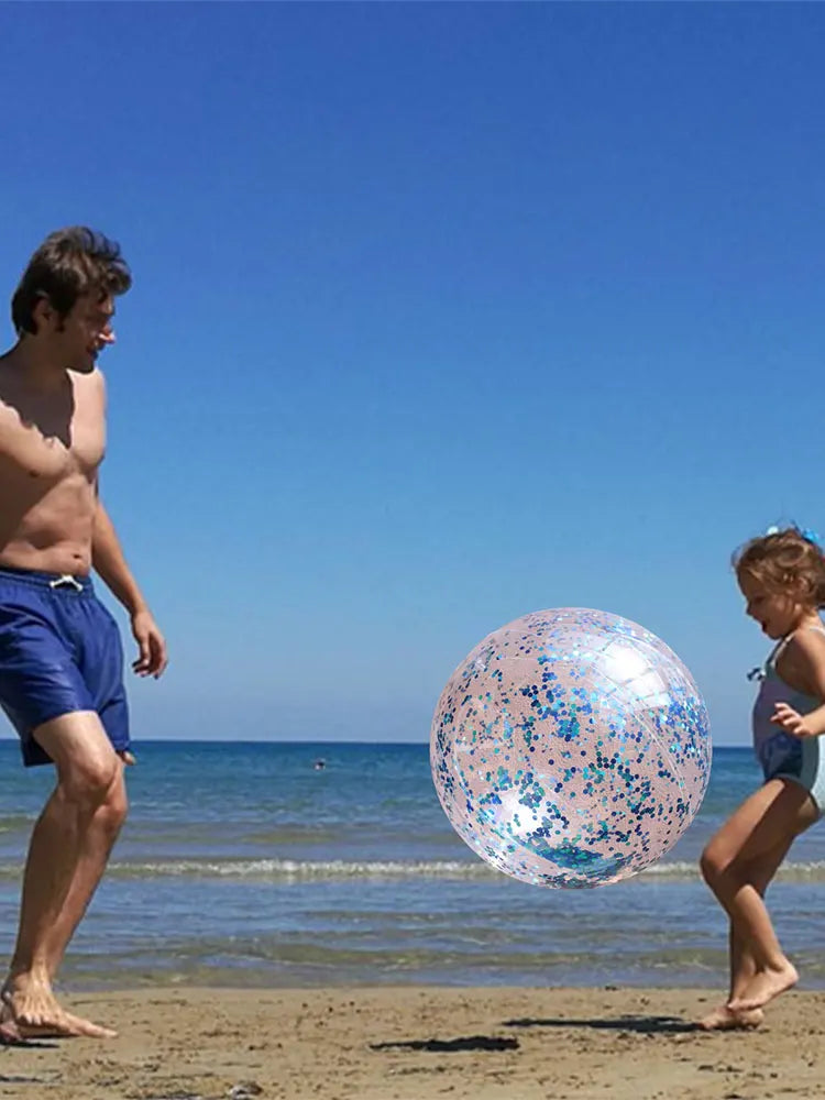 Glitter Beach Ball Inflatable 16-Inch Confetti Swim Pool Balls 16in Large Beach Balls For Kids Swimming Pool Party Favor Clear