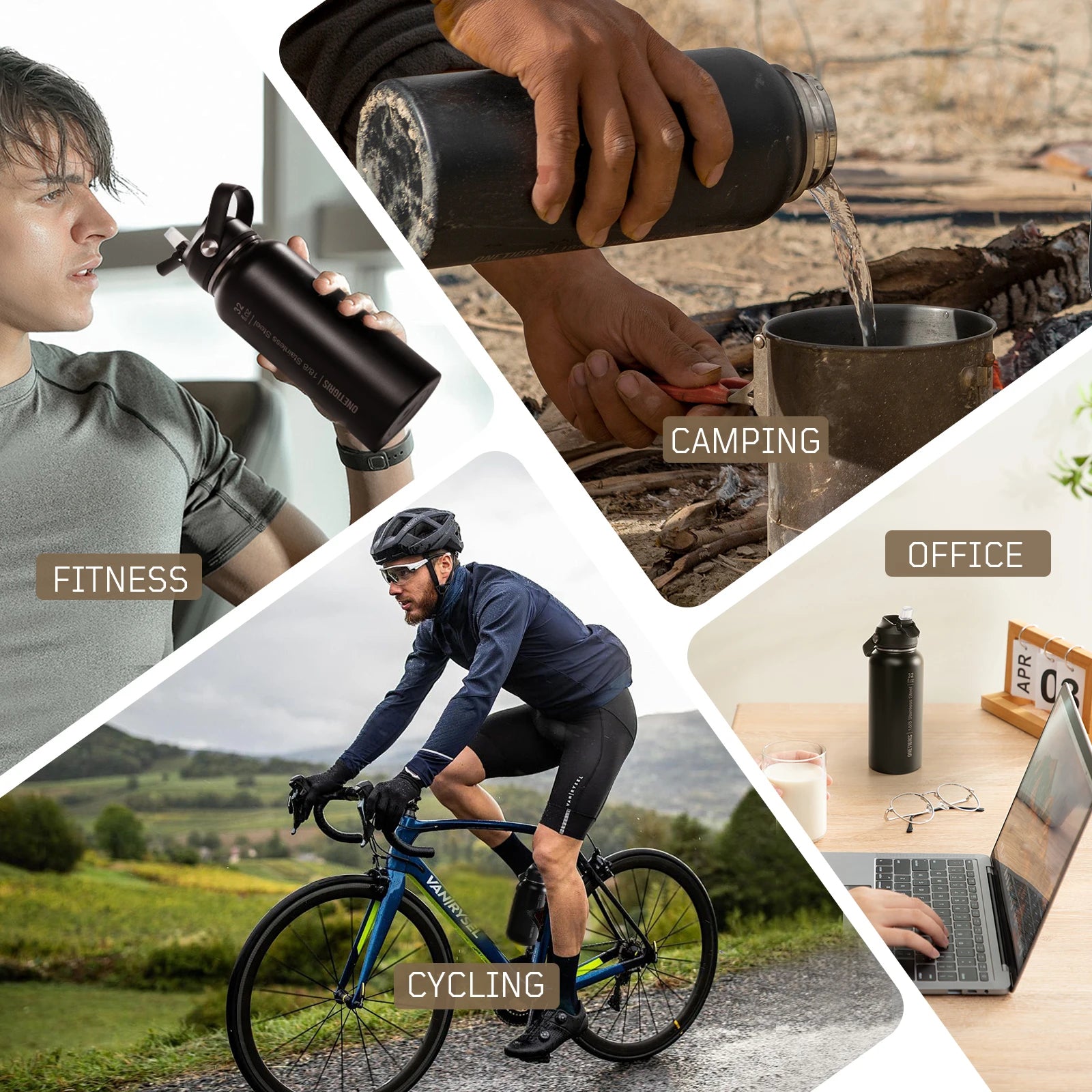 ONETIGRIS 32oz Insulated Water Bottle with Straw, 3 Lids, Sleeve, Leakproof Stainless Steel Thermos for Travel, Hiking, Gym