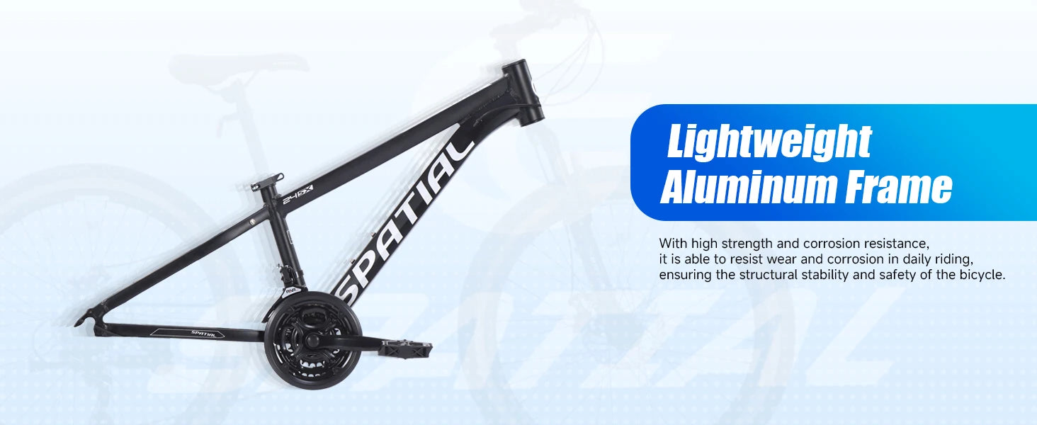 SPATIAL Mountain Bike 24 Inch, 21 Speed Aluminum Frame Lightweight Bike,Dual Disc Brake Bicycle for Teenager