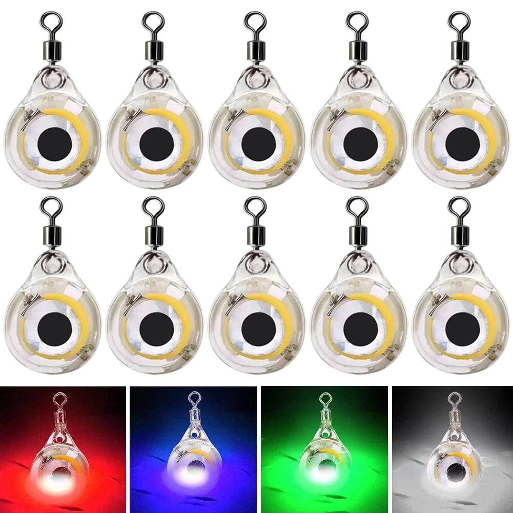 10Pcs Fishing Lure Light Mini Eye Shape Underwater Night Light Lure Battery Powered Luminous Fish Lure for Seawater Freshwater