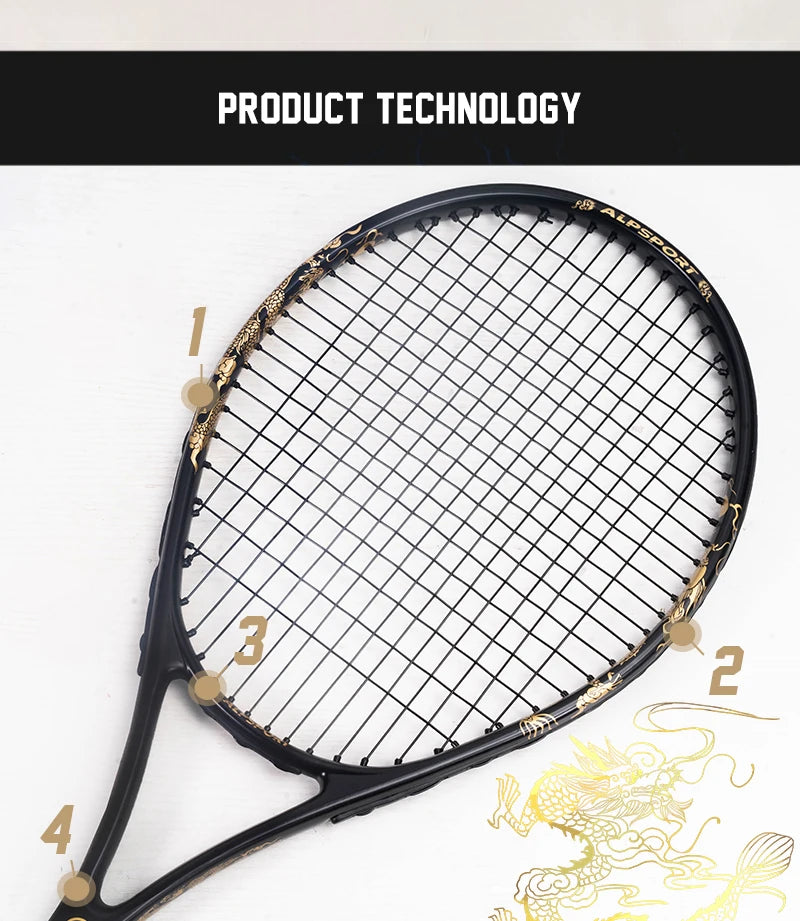 ALPSPORT JL T800 Carbon Fiber Tennis Racket 18K, Professional Training Racket with Bag & Adjustable Strap (Men & Women)