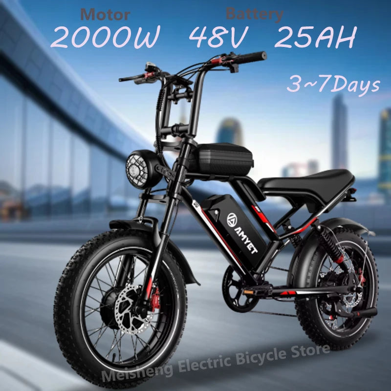 EBIKE S8 Adult Electric Bicycle Men2000W Dual Electric Motor Bicycle 48V 25AH Battery 20" Mountain Mountain Climbing Electric