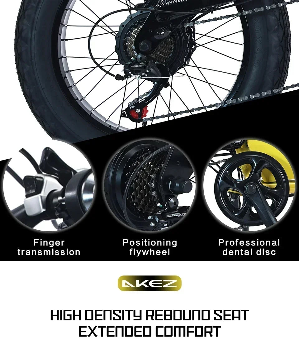 Ebike AKEZ 1500W 48V 18AH Electric Bicycle Full Suspension Removable Battery Fat Tire Hydraulic Brake Adult Electric Bicycle.