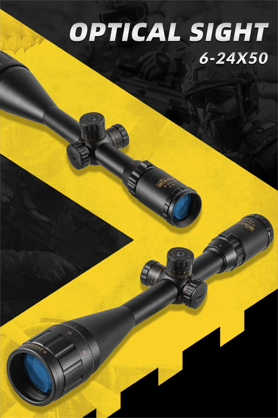 DIANA 6-24x50 Locking Tactical Rifle Scope Green and Red Cross with Light Sniper Gear Hunting Optical Scope Scope Aiming Rifle