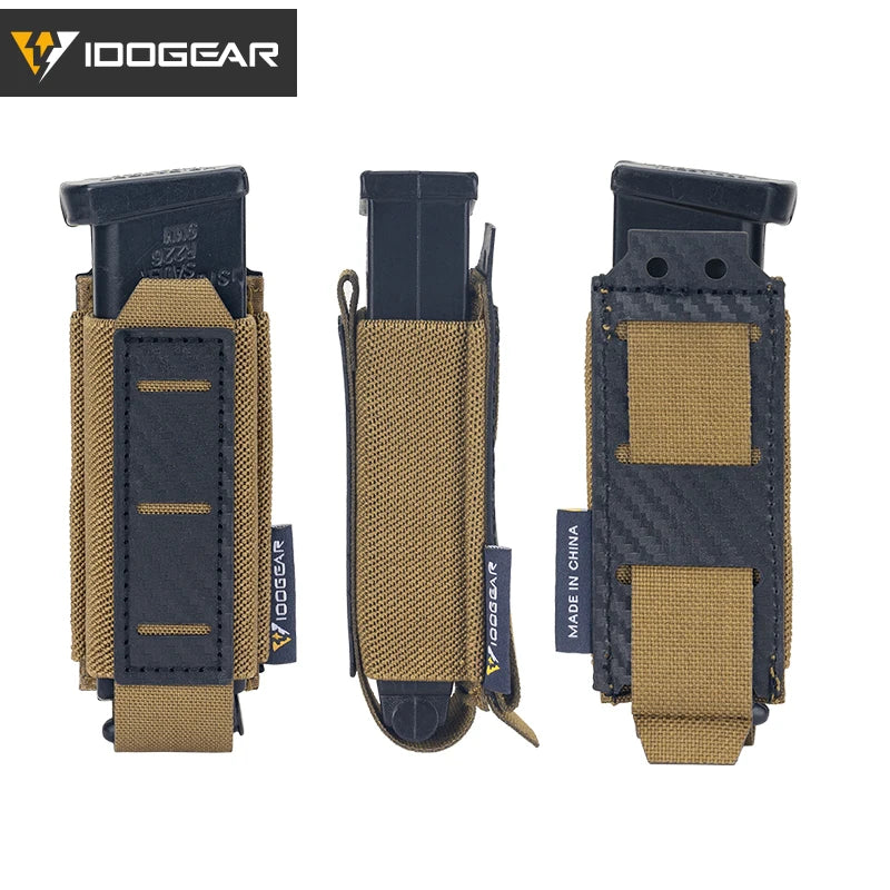 IDOGEAR Carbon Fiber Tactical Mag Pouch 9mm Single Carrier MOLLE Compatible Quick Drain Anti-slip Lightweight  IG-BG3589