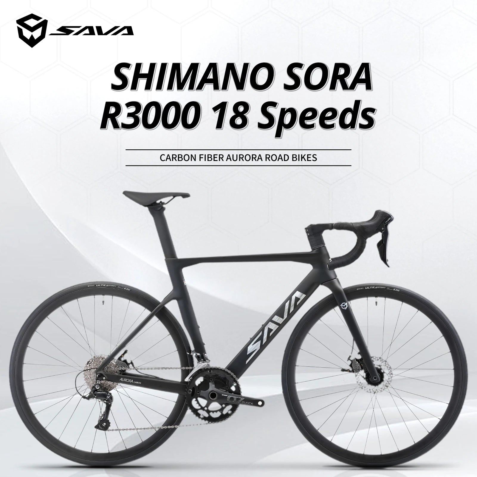 US Warehouse SAVA Carbon Fiber Road Bike with Integrated Handlebars and Shimano 18/22 Speed Kit, Adult Racing
