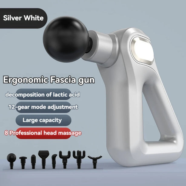 SHEEAMY Fascia Gun, Deep Tissue Back Massage Gun for Pain, With 8 Massages Heads & Silent Brushless Motor, Portable Handheld