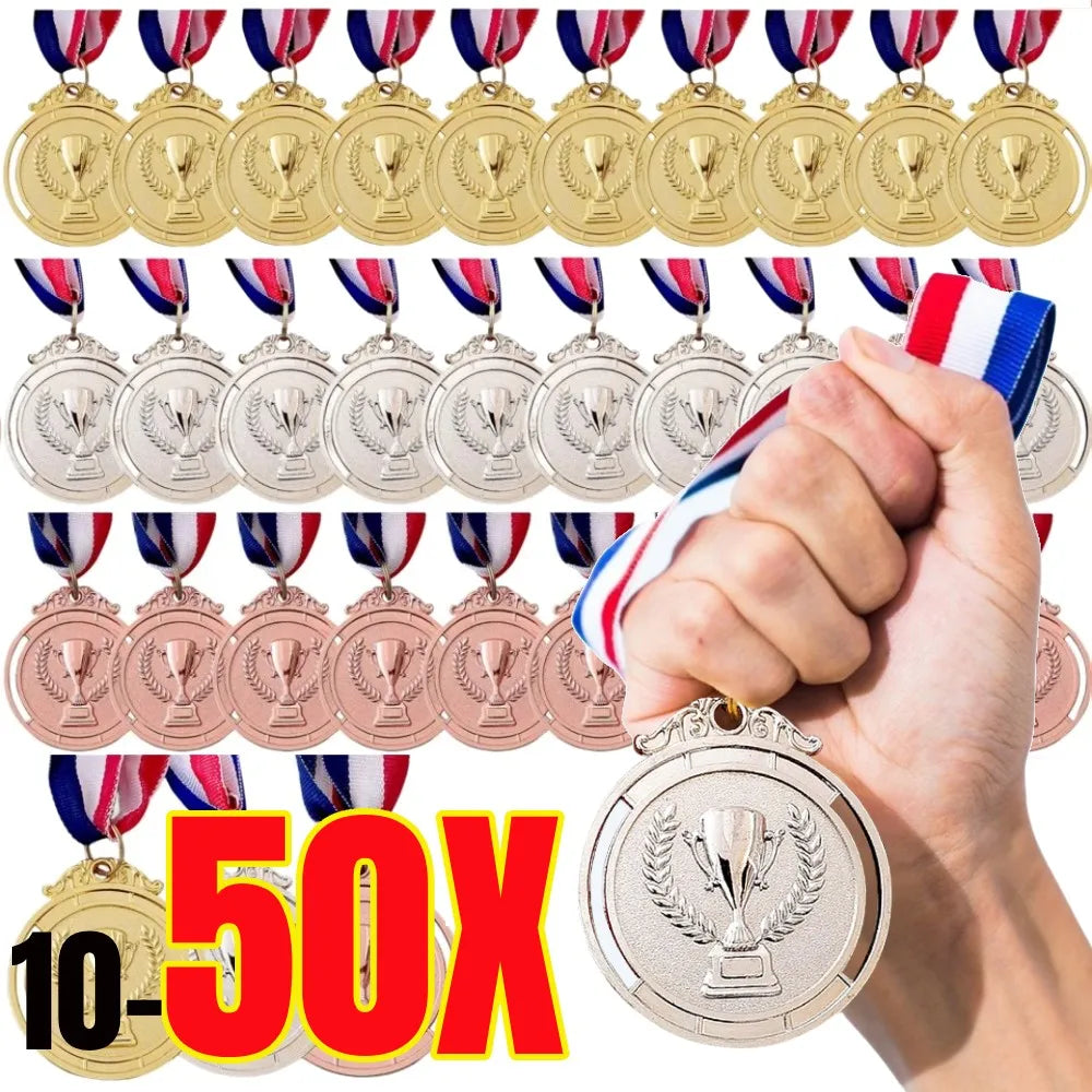 10-50pcs 2" Gold Silver Bronze Award Medal Zinc Alloy Round Winner Medals w/ Neck Ribbon 1st 2nd 3rd Prizes Winner Prize Present