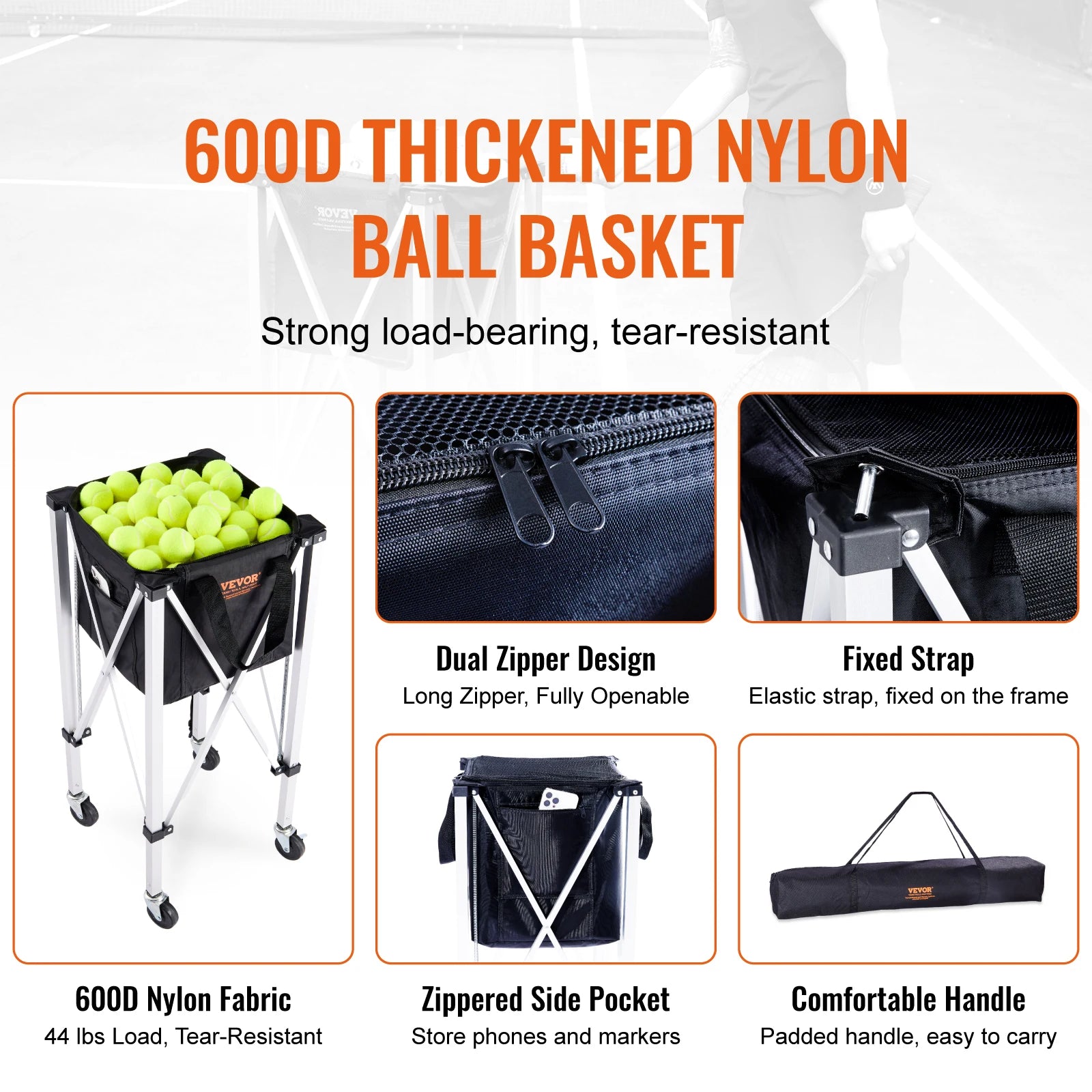 SucceBuy Foldable Tennis Ball Cart Holds 150/180 Tennis Balls Basket Hopper with Wheels Teaching Portable Baseball Trolley