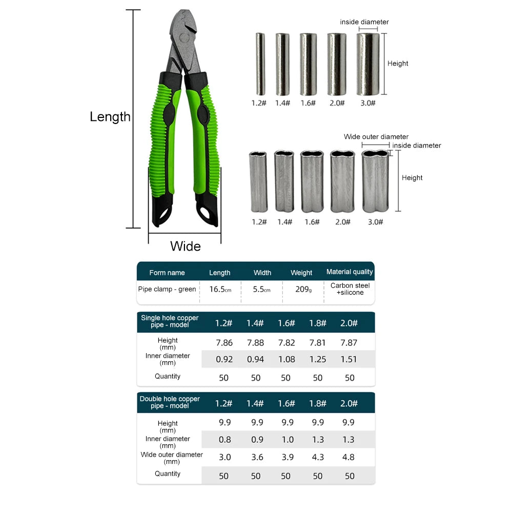 Fishing Crimpers Tool Crimp Sleeves Kit with Single /Double Barrel Ferrule Wire Rope Swager Crimper Fishing Line Tackle Tools