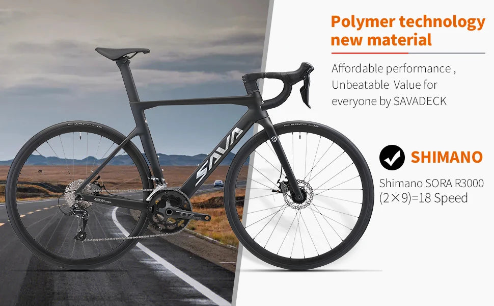 US Warehouse SAVA Carbon Fiber Road Bike with Integrated Handlebars and Shimano 18/22 Speed Kit, Adult Racing