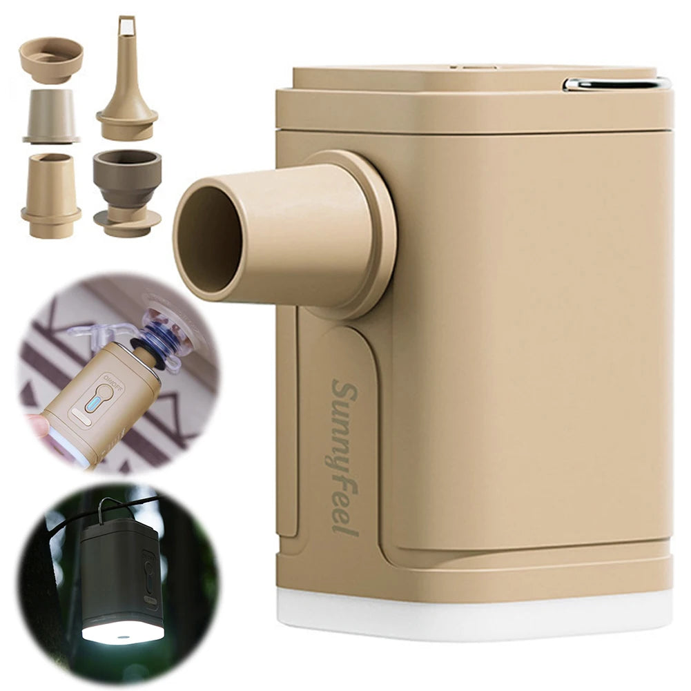 Electric Air Pump Air Mattress Pump USB Rechargeable Quick-Fill Inflator Pump with Camping Light with 5 Nozzles for Pool Floats