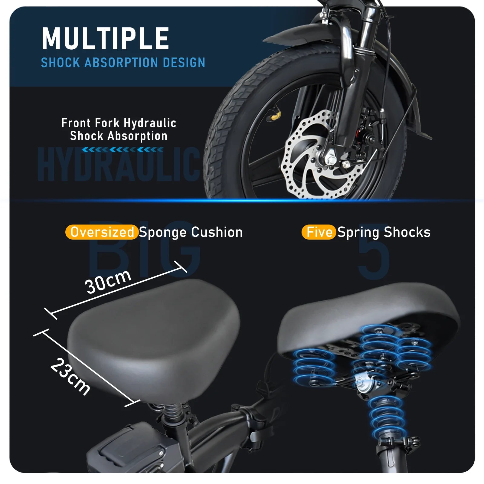 DEEPOWER 14'' Electric Bike Foldable Electric Pedal Assistance with 10ah Battery, 21MPH 400W Motor, Multi-Shock Ebike for teen