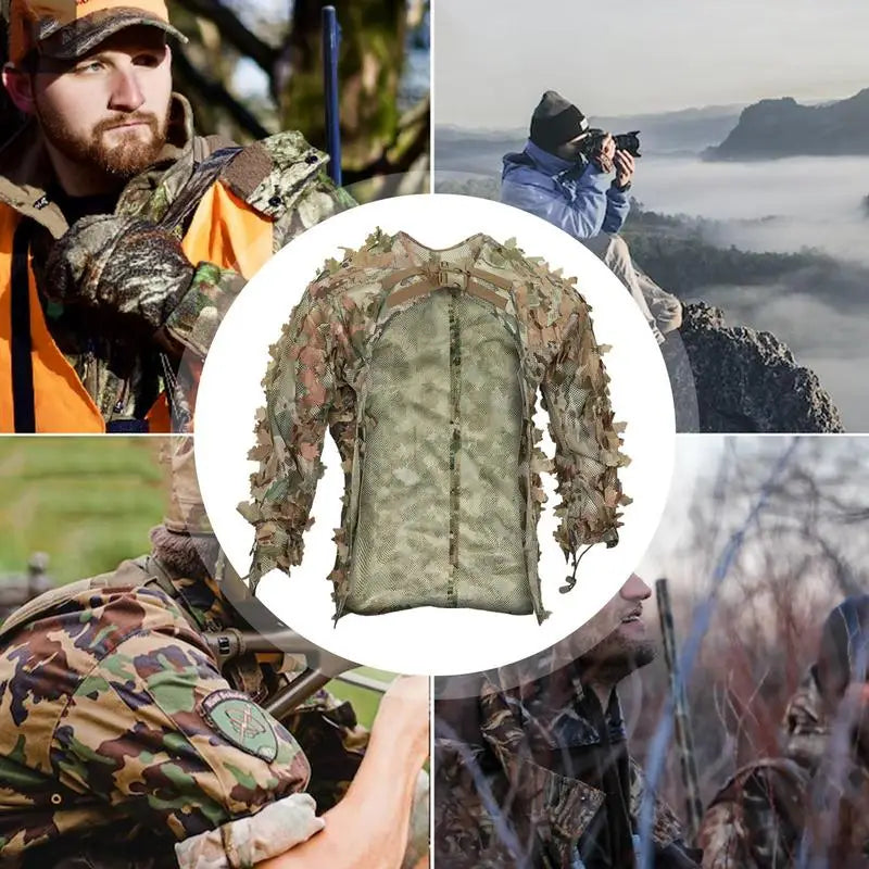 Ghillie Suit Breathable Ghillie Suit For Turkey Hunting Hunting Gear Camouflage Material Woodland Camouflage Jacket & Pants