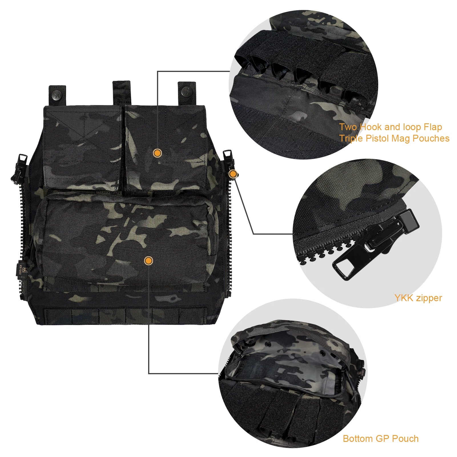 KRYDEX 500D Nylon Tactical Vest Jumpable Plate Carrier MOLLE Front Flap Panel Backpack Hunting Ranger Green Camo Men's Vest