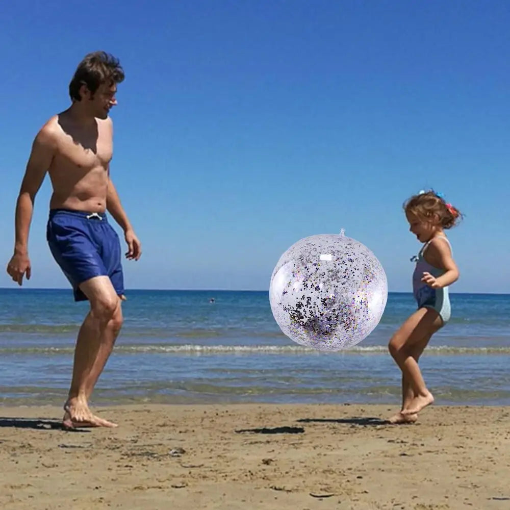 Glitter Beach Ball Inflatable 16-Inch Confetti Swim Pool Balls 16in Large Beach Balls For Kids Swimming Pool Party Favor Clear
