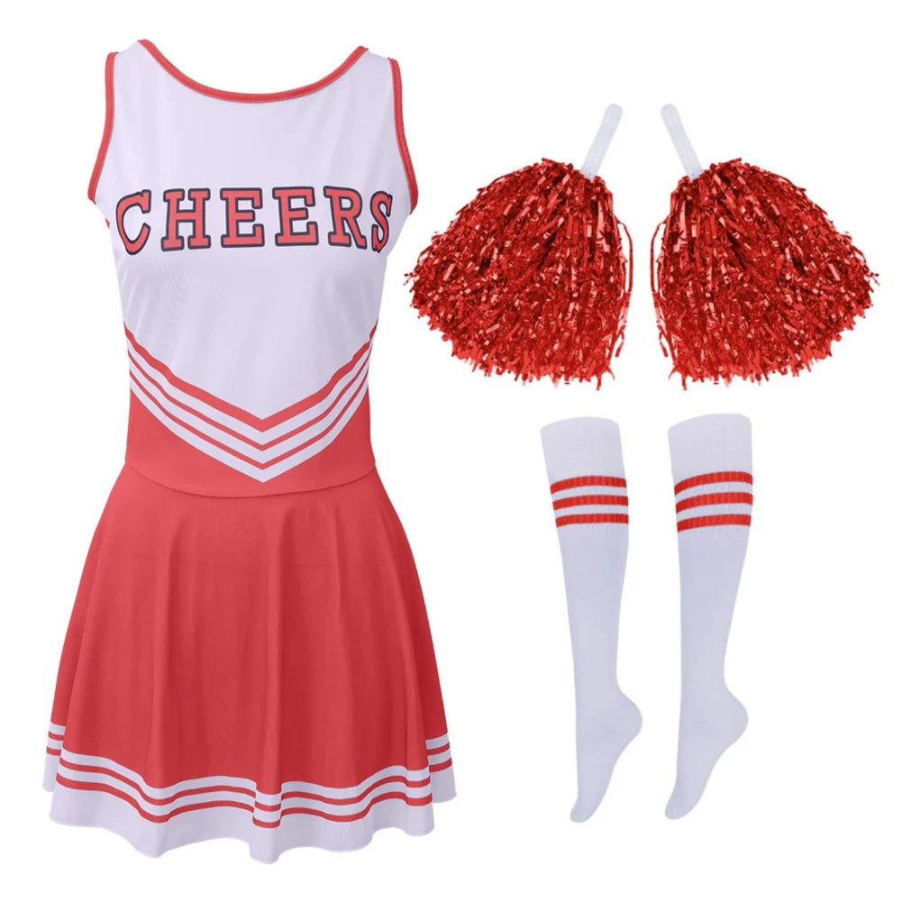 Cheerleader Costume High School Competition Letter Print Dance Uniform Pompoms Sock Cosplay Party Dress Carnival Halloween