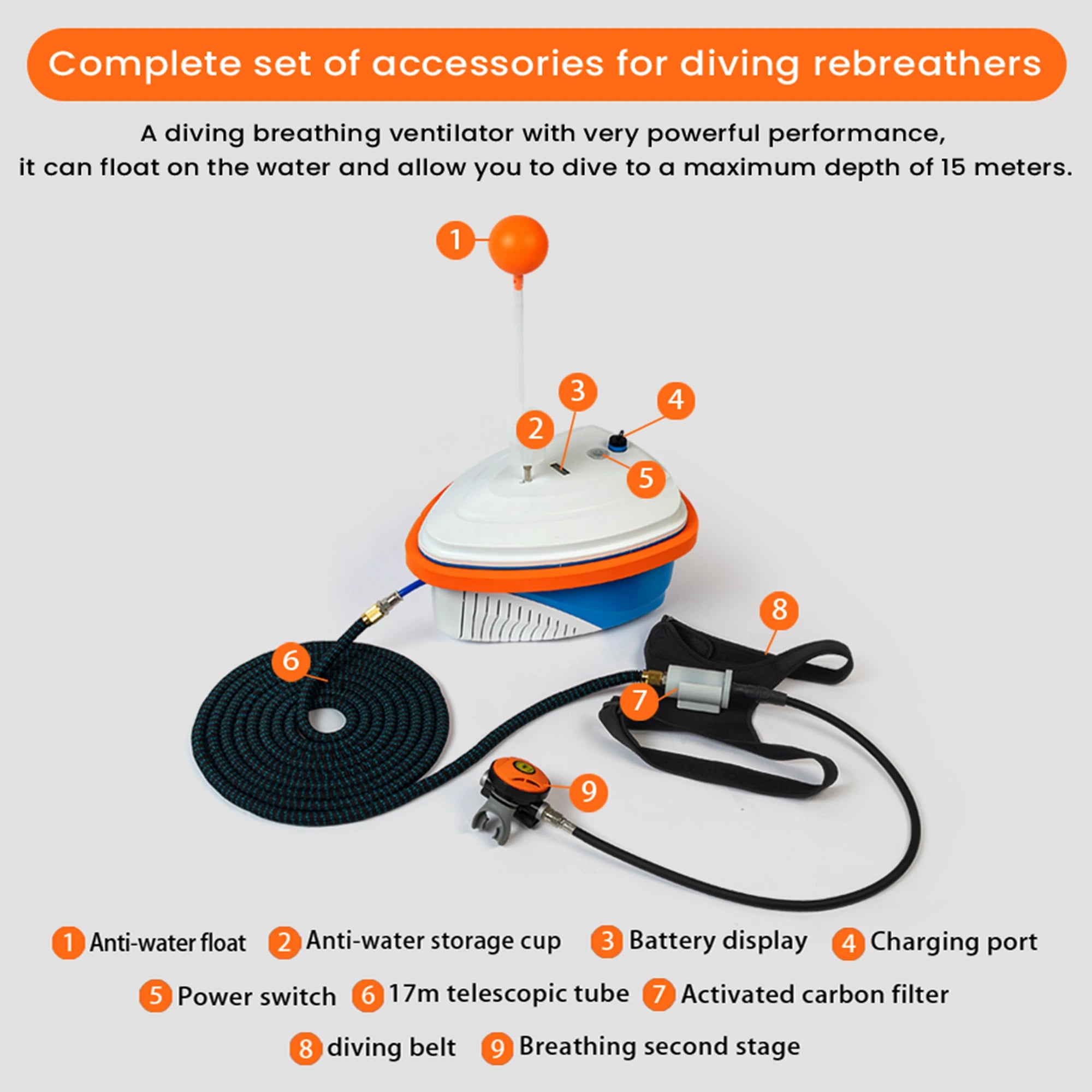 TUDIVING-Professional Tankless Diving System,Portable Rechargeable Hookah Dive System with 50ft Hose & Breathing Regulator