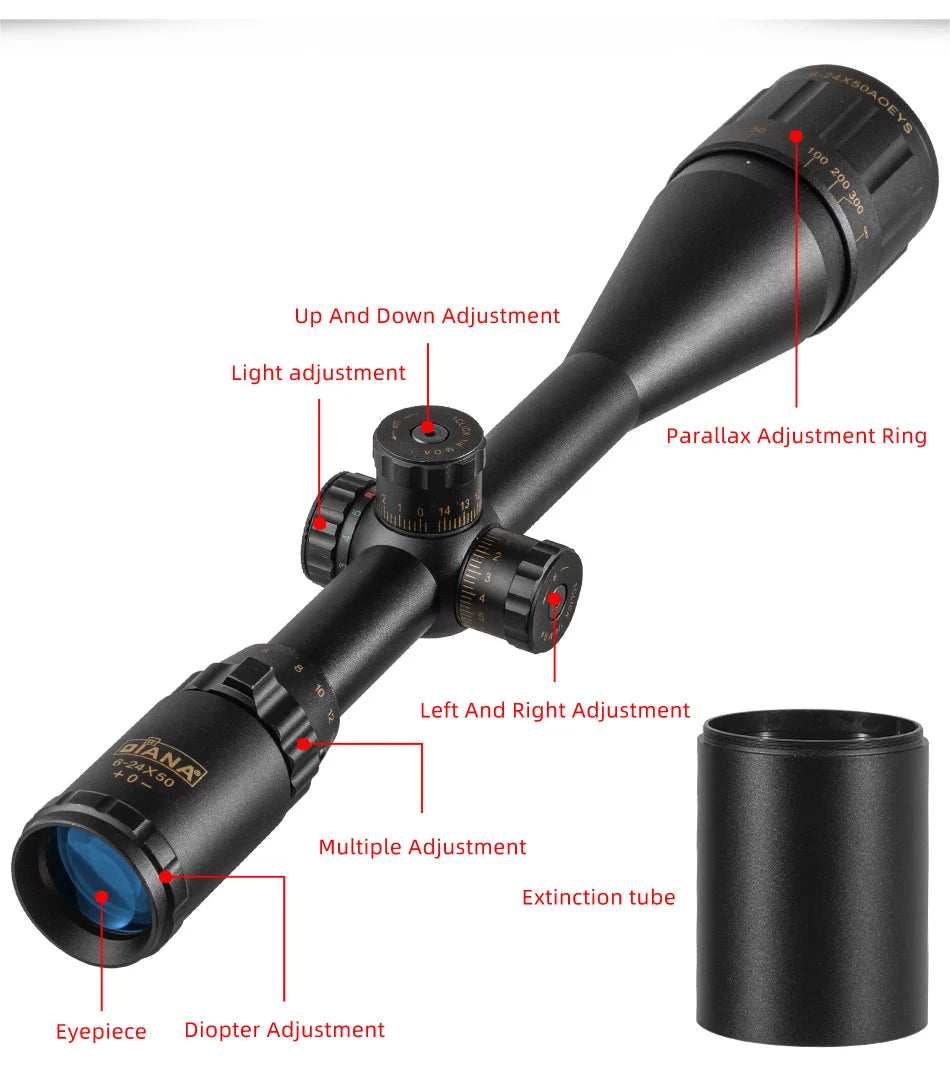 DIANA 6-24x50 Locking Tactical Rifle Scope Green and Red Cross with Light Sniper Gear Hunting Optical Scope Scope Aiming Rifle