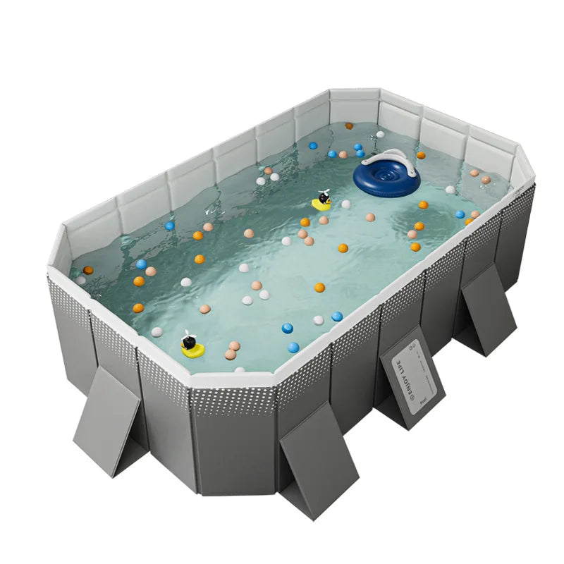 2.6/3m Foldable Large Rectangular Family Swimming Pool, Non-Inflatable, Easy Set-up, Suitable for Adults Kids Ideal for Outdoor