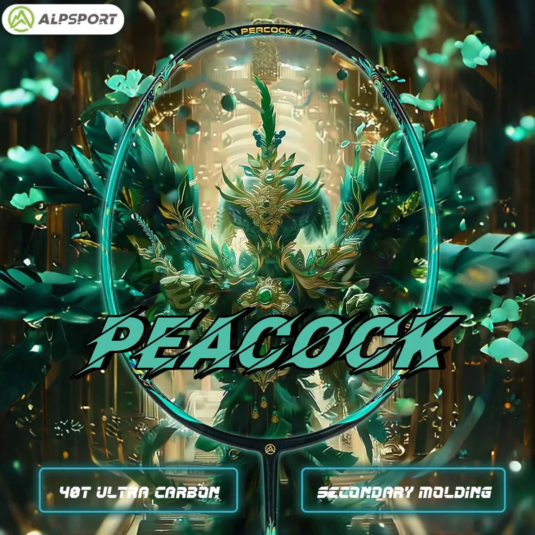 ALPSPORT Peacock 4U 52g 35LBS Carbon Fiber Badminton Racket Super Light Green/White/Red Professional Training Racquet