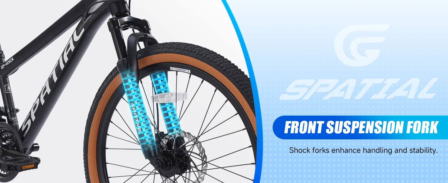 SPATIAL Mountain Bike 24 Inch, 21 Speed Aluminum Frame Lightweight Bike,Dual Disc Brake Bicycle for Teenager