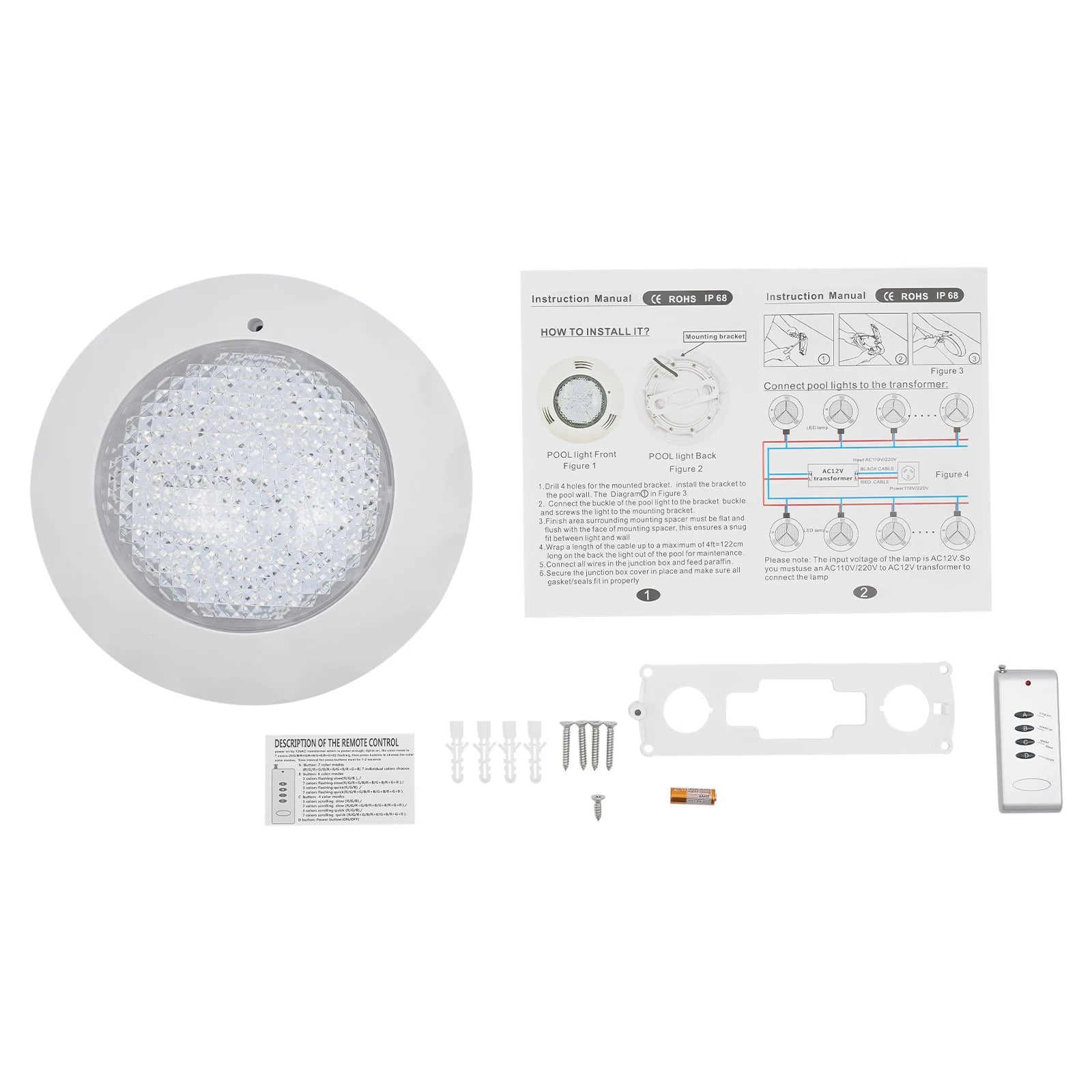 Durable RGB Pool Lights with 2835 Light Beads, 45W LED, 3000LM Brightness, Long-lasting, Compact, Ideal for Home Pool and