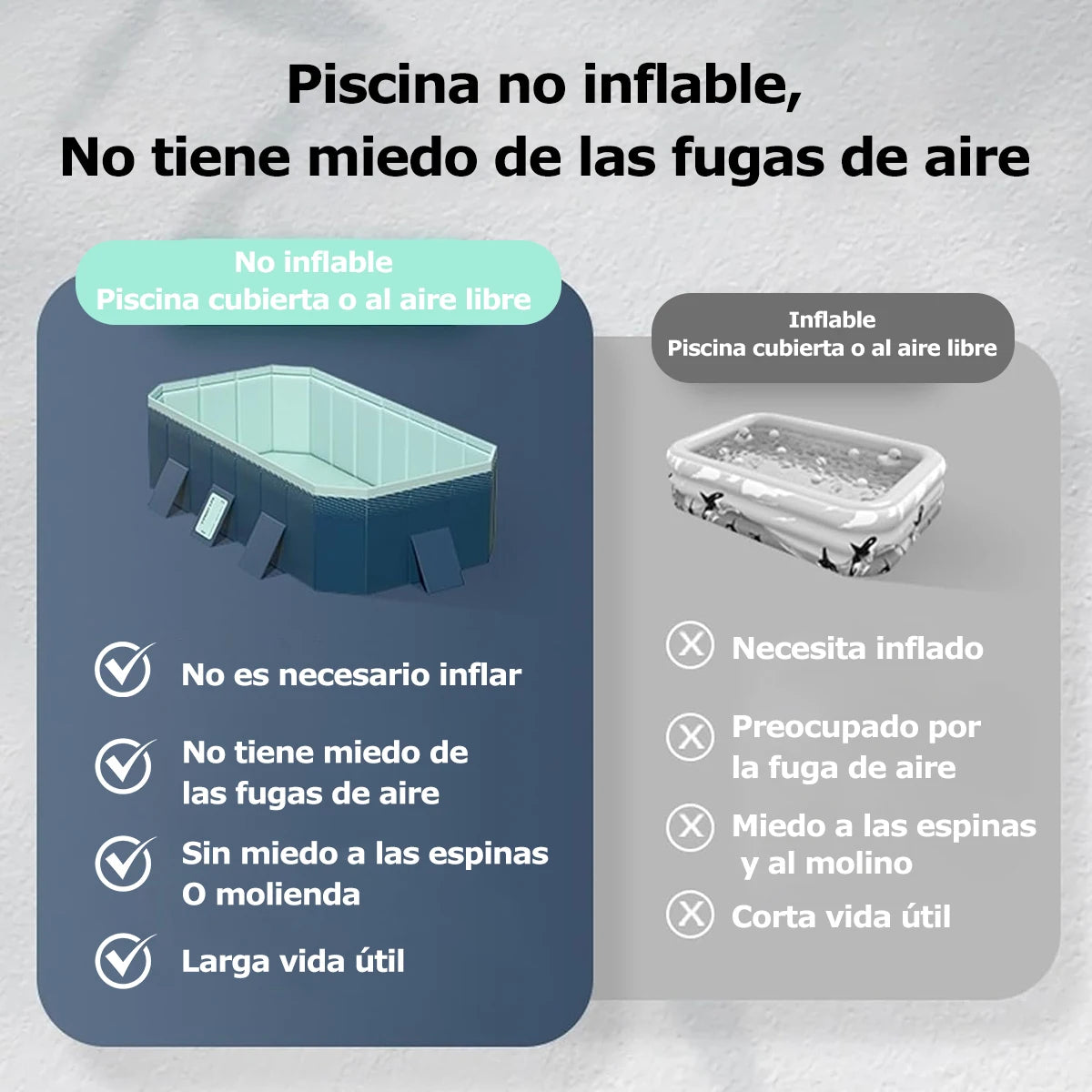 2.6/3m Foldable Large Rectangular Family Swimming Pool, Non-Inflatable, Easy Set-up, Suitable for Adults Kids Ideal for Outdoor