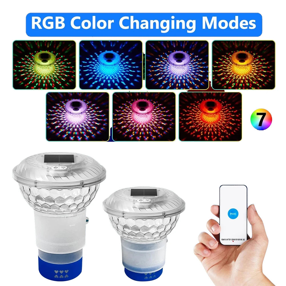 Solar Powered Adjustable Pool Chlorine Dispenser with Colorful Lights Adjustable Release Chlorinator for Nighttime Ambiance