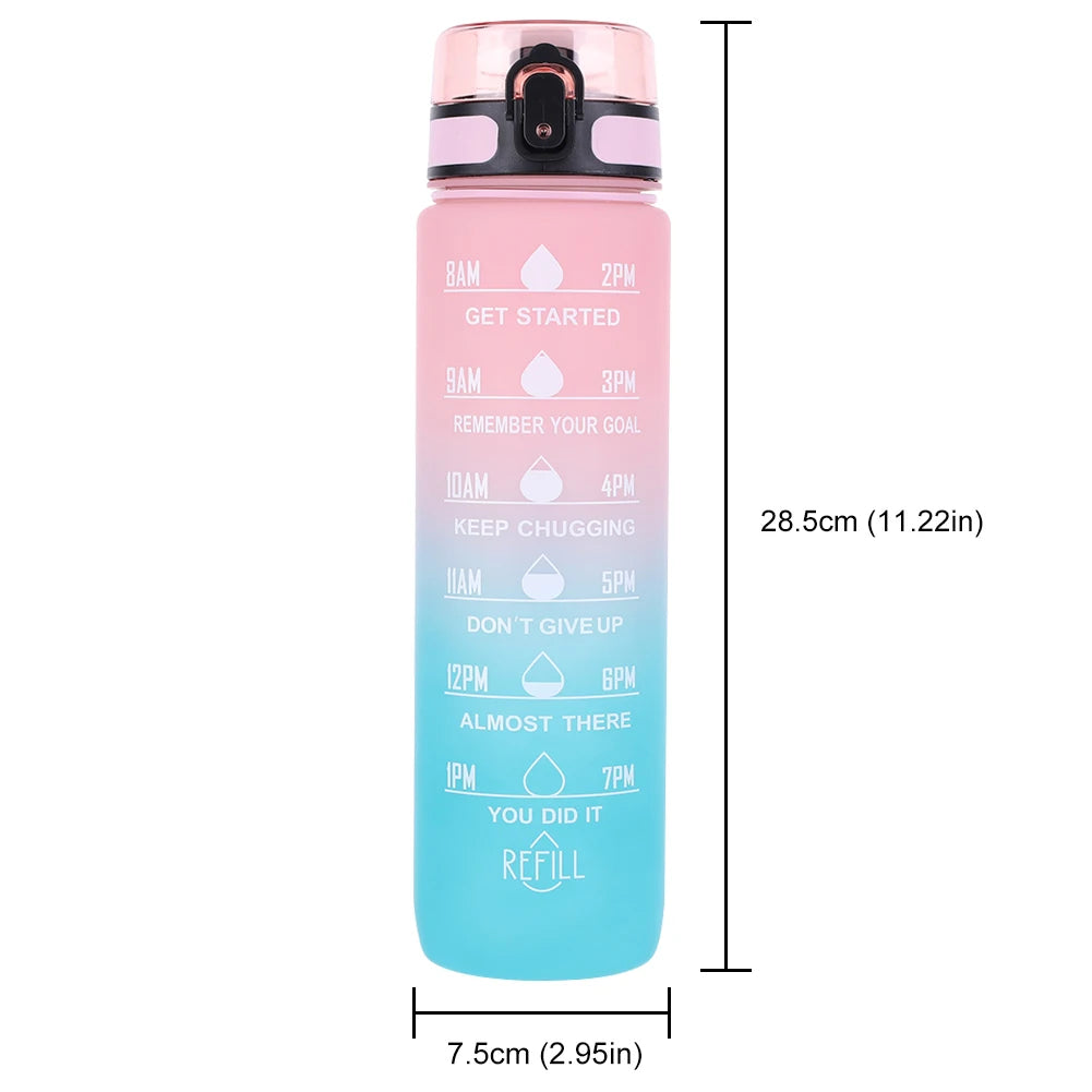 1000ml Motivational Water Bottle with Handle Frosted Gradient Cup Large Capacity Time Scale Water Cup for Fitness Yoga